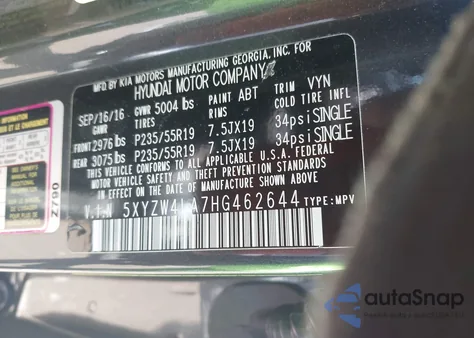 2017 Hyundai Santa Fe Sport 2.0T Ultimate из США, поврежденный, VIN 5XYZW4LA7HG462644